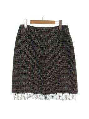 Chanel CC Logo Tweed Sheer Decorative Tight Skirt Hemp Linen 38 Black AP